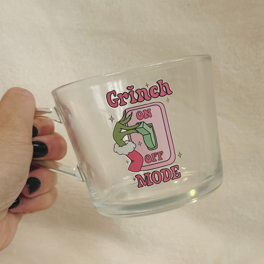 Pink Grinch Mode Large Glass Mug