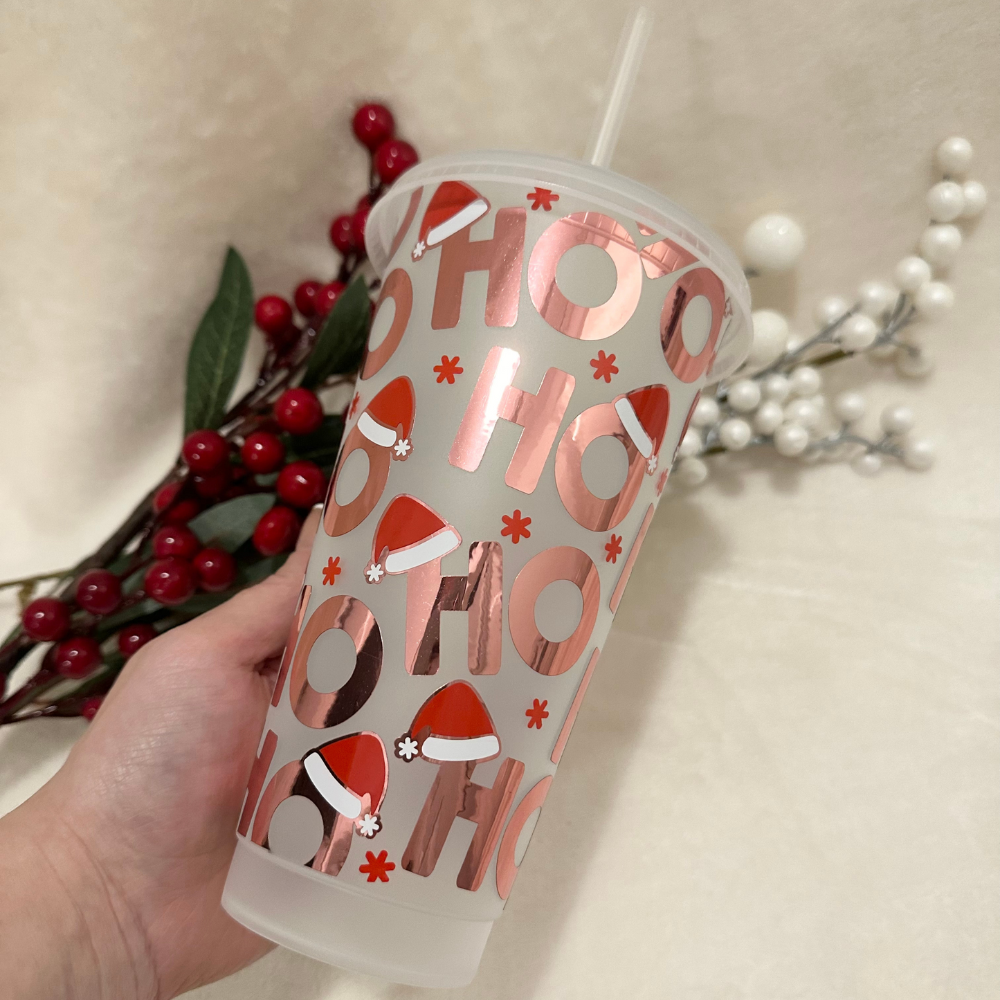 HO HO HO Pink Christmas Cup