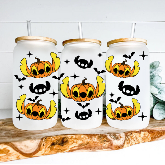 Pumpkin Stitch Frosted Glass Can