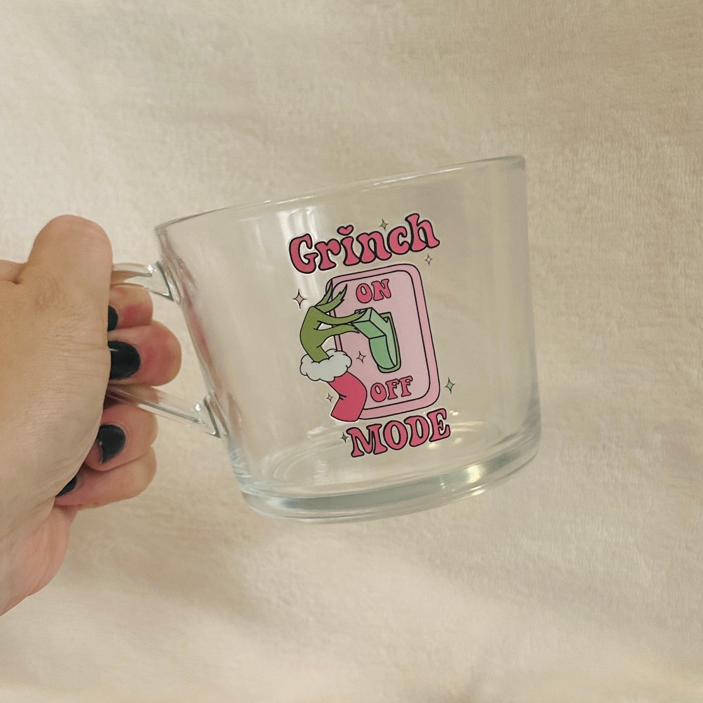 Pink Grinch Mode Large Glass Mug