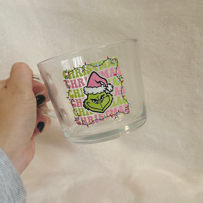 Pink Grinchmas Glass Mug
