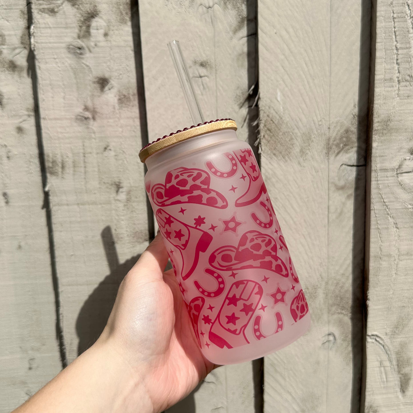 Pink Cowgirl Glass Can