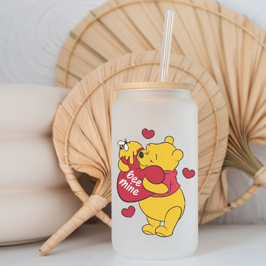 Be Mine Bear 16oz Frosted Glass Can