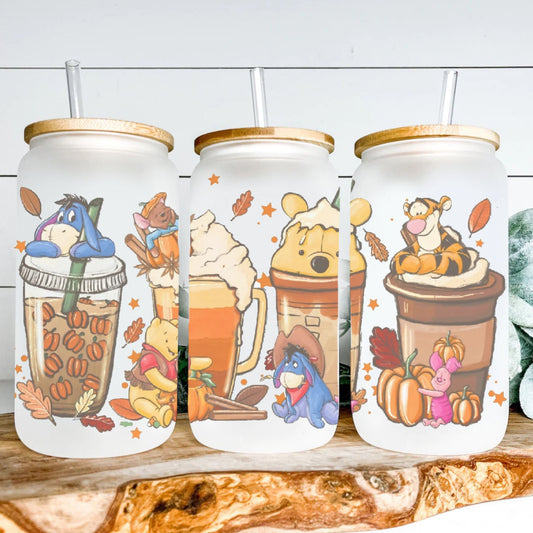 Pooh and Friends 16oz Frosted Glass Can