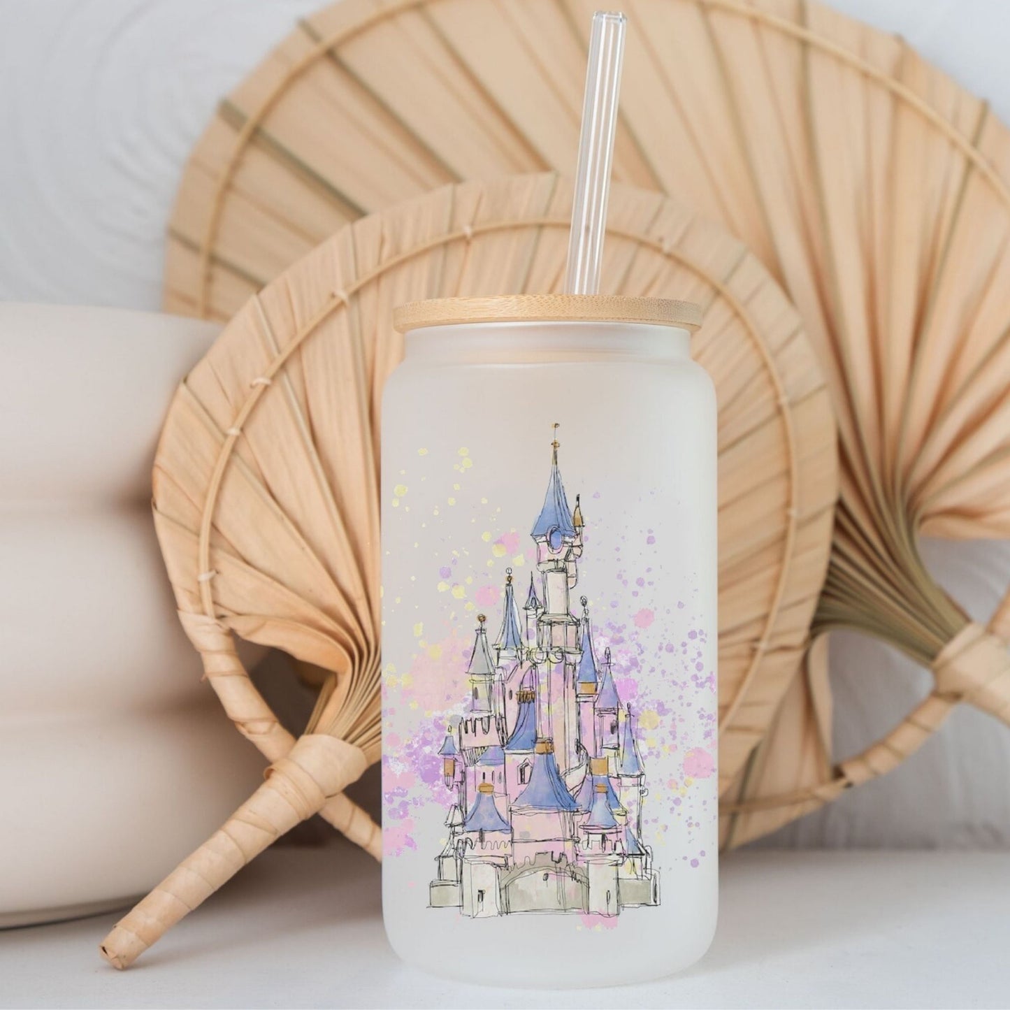 Watercolour Castle Frosted Glass Can